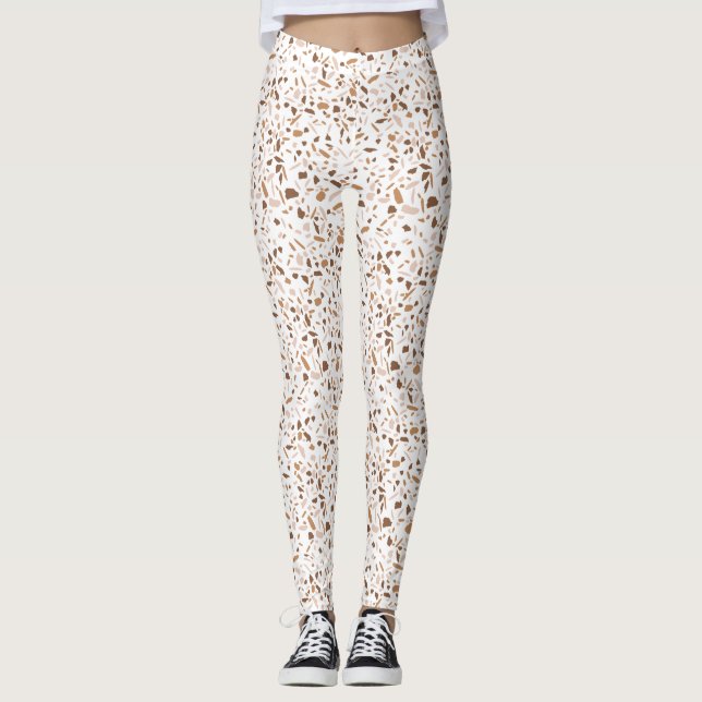 Terrazzo Brown und Beige und Weiß Leggings (Vorderseite)