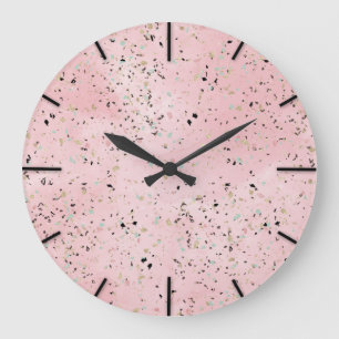 Terrazzo-Design aus weißem und goldfarbenem Marmor Große Wanduhr