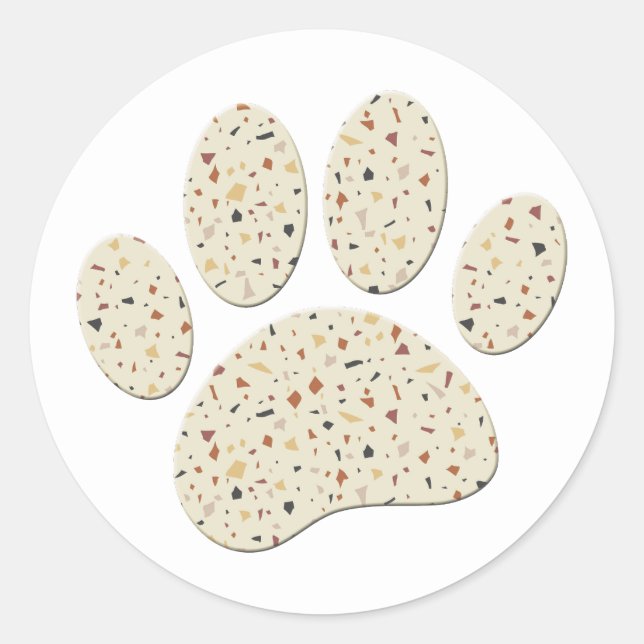 Terrazzo Dog Pawprint Muster Art Runder Aufkleber (Vorderseite)