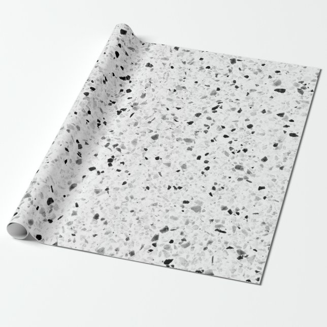 Terrazzo Elegante Schwarz-Weiß-Retro Geschenkpapier (Ungerollt)