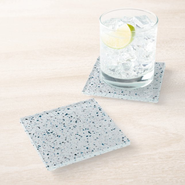 Terrazzo Elegantes Aquamarines blaues Grün Glasuntersetzer (Schrägansicht)