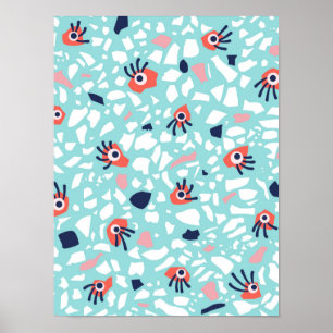 Terrazzo Funny Geometric Muster mit Augen Poster