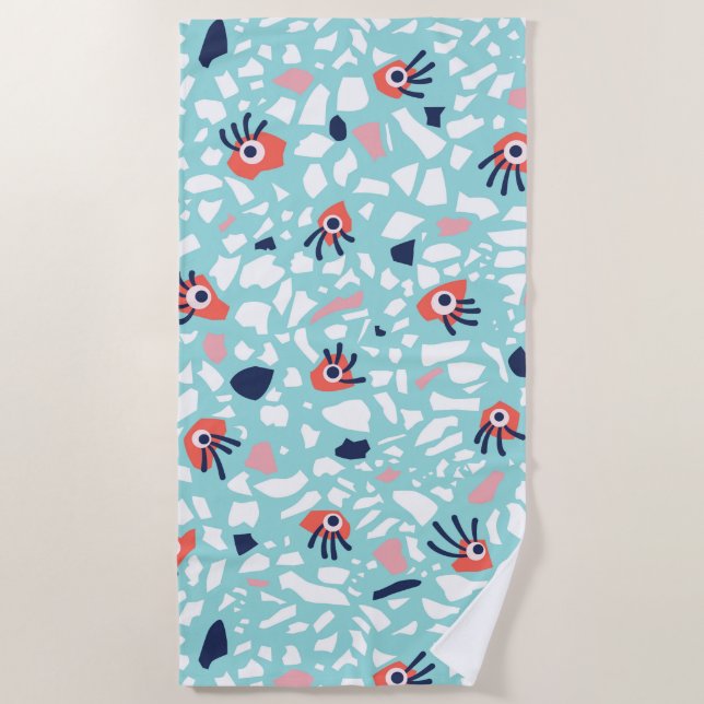 Terrazzo Funny Geometric Muster mit Augen Strandtuch (Vorderseite)