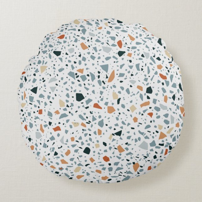 Terrazzo Marmor nahtlos handgefertigtes Muster Rundes Kissen (Vorderseite)