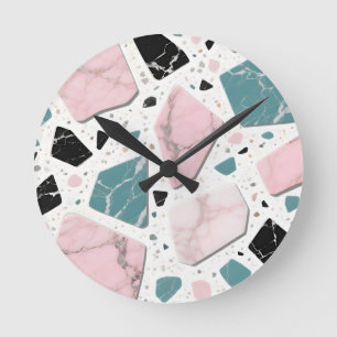 Terrazzo Marmor Pastellrosa Türkis Modern Runde Wanduhr