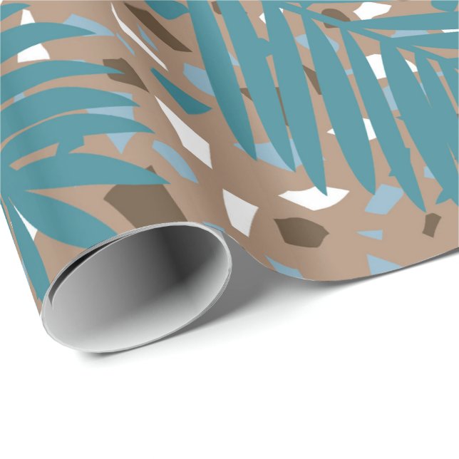 Terrazzo mit Palm Blätter, Strand, direkt am Meer, Geschenkpapier (Rolleneckpunkt)