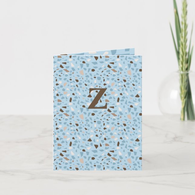 Terrazzo Monogram Blue Tan Brown Alltag Gruß Karte (Vorderseite)