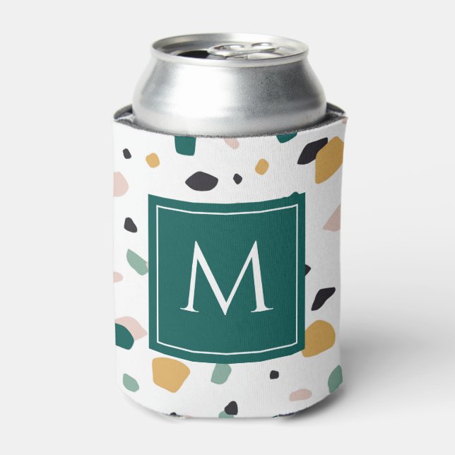 Terrazzo Monogram Green Orange Pink Black Pattern Dosenkühler (Kanne Vorderseite)