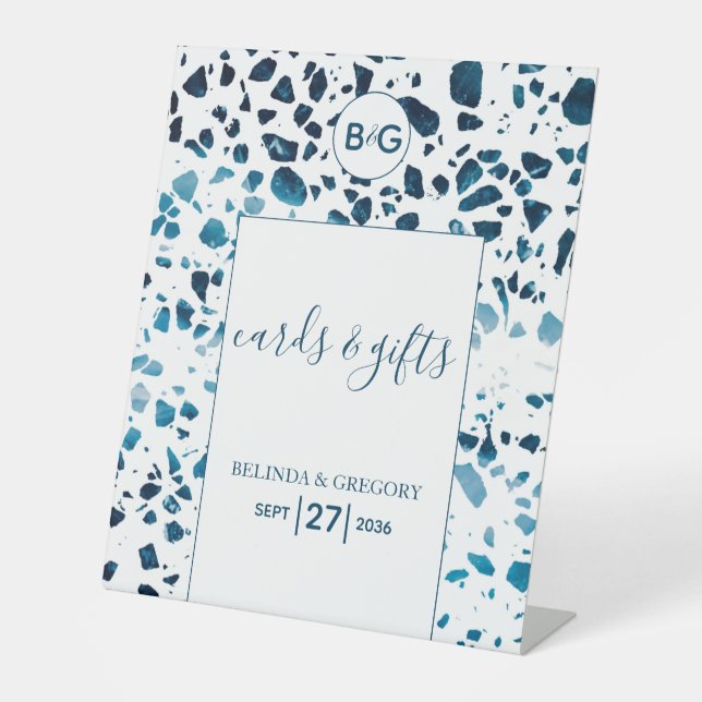 Terrazzo Mosaic Blue Wedding Cards & Gifts Sockelschild (Vorderseite)