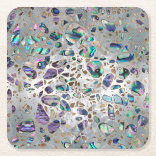 Terrazzo - Mosaik-Ohrschnecken-Perle und Gold #3 Rechteckiger Pappuntersetzer