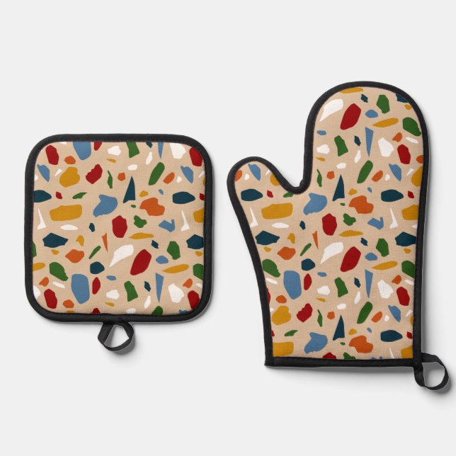 Terrazzo Muster farbenfroh Ofenhandschuh & Topflappen-Set (Vorderseite)