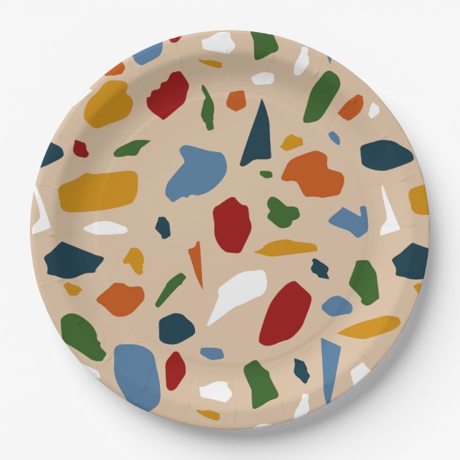 Terrazzo Muster farbenfroh Pappteller (Vorderseite)