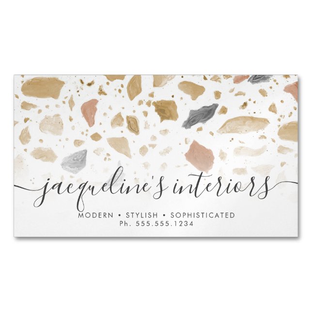 Terrazzo Muster Moderne Tone Neutrale Retro Magnetische Visitenkarte (Vorderseite)