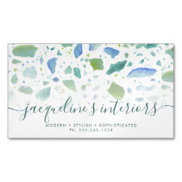 Terrazzo Muster Modernes Skript Aqua Blue Green Magnetische Visitenkarte