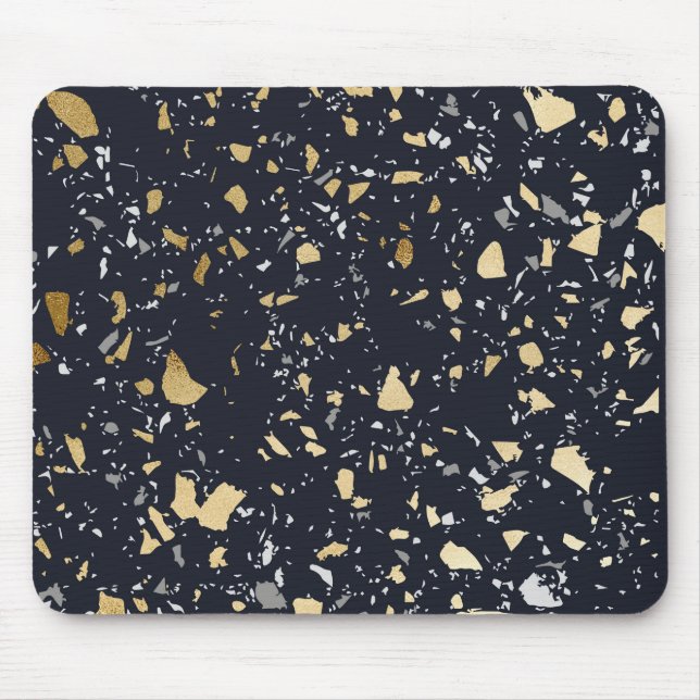 Terrazzo-Muster Navy & Gold Abstract Mousepad (Vorne)