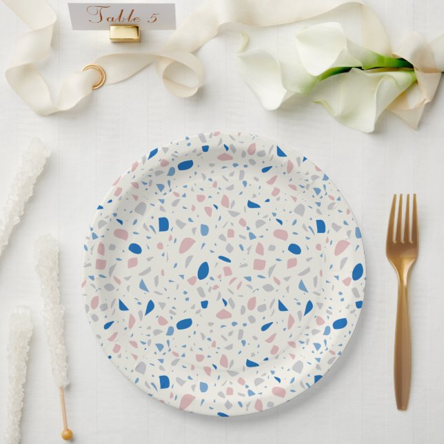 Terrazzo Muster neutrales natürliches Elegant Pappteller (Hochzeit)