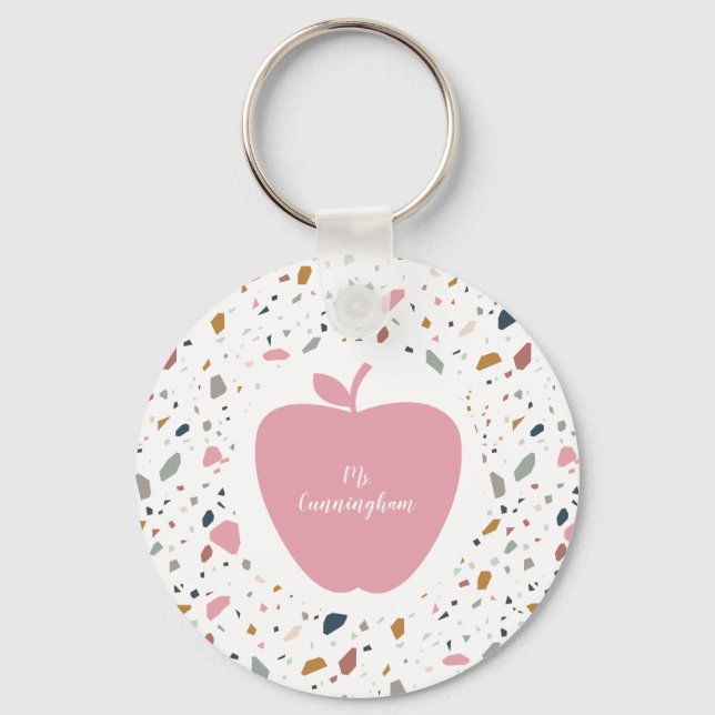 Terrazzo Muster Pink Apple Lehrer Schlüsselanhänger (Vorderseite)