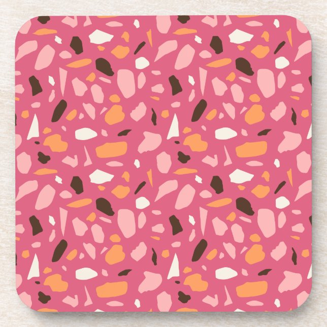 Terrazzo Muster Pink Getränkeuntersetzer (Vorderseite)