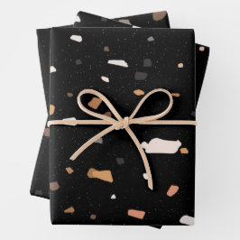 Terrazzo-Muster schwarz Geschenkpapier Set