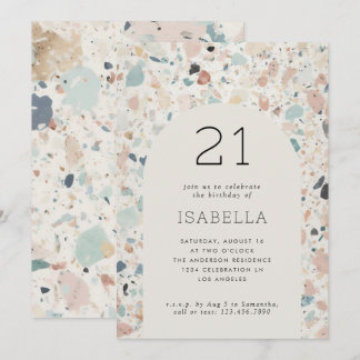 Terrazzo Pastel Colors Arch 21. Geburtstag Party Einladung