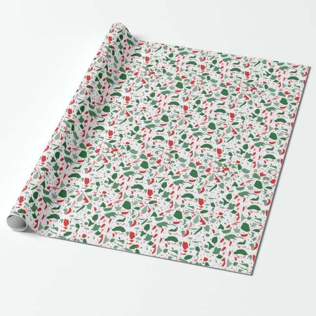 Terrazzo Red Green Holiday Weihnachten Geschenkpapier (Ungerollt)