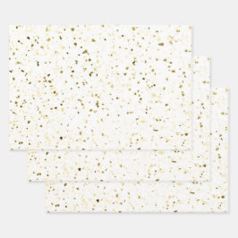 Terrazzo Retro Weiß Braun Vintages Muster Geschenkpapier Set