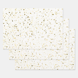 Terrazzo Retro Weiß Braun Vintages Muster Geschenkpapier Set