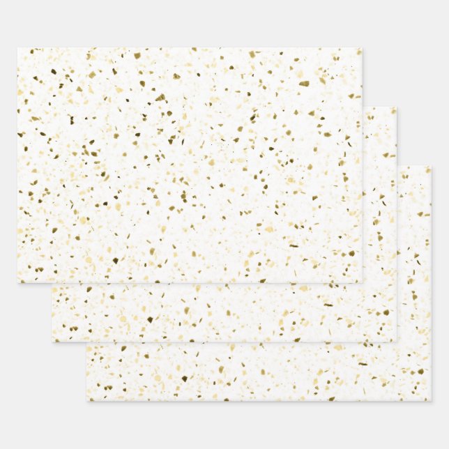 Terrazzo Retro Weiß Braun Vintages Muster Geschenkpapier Set (Set)