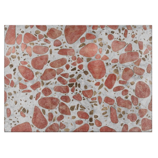 Terrazzo - Rosenquarz und -gold auf Marmor #1 Schneidebrett (Vorderseite)