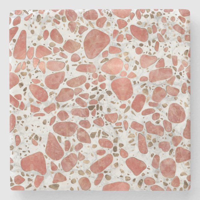 Terrazzo - Rosenquarz und -gold auf Marmor #1 Steinuntersetzer (Vorderseite)