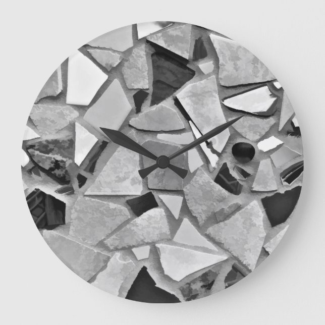 Terrazzo Schwarz und Weiß Grau Moderne Kunst Große Wanduhr (Vorderseite)