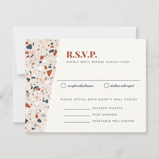 Terrazzo Slab Wedding RSVP Card Karte (Vorderseite)