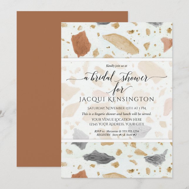 Terrazzo Terra-cotta Modern Earthy Bridal Show Einladung (Vorne/Hinten)