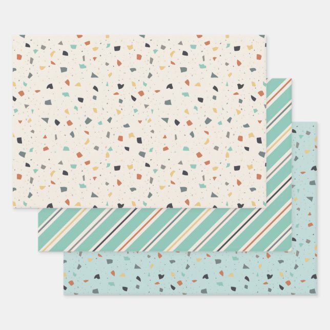 Terrazzo Tile Confetti Modern Style Earth Tones Geschenkpapier Set (Set)