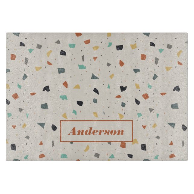 Terrazzo Tile Confetti Moderner Stil Personalisier Schneidebrett (Vorderseite)