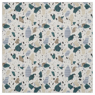 Terrazzo Tile Pattern - Green on Cream Fabric Stoff