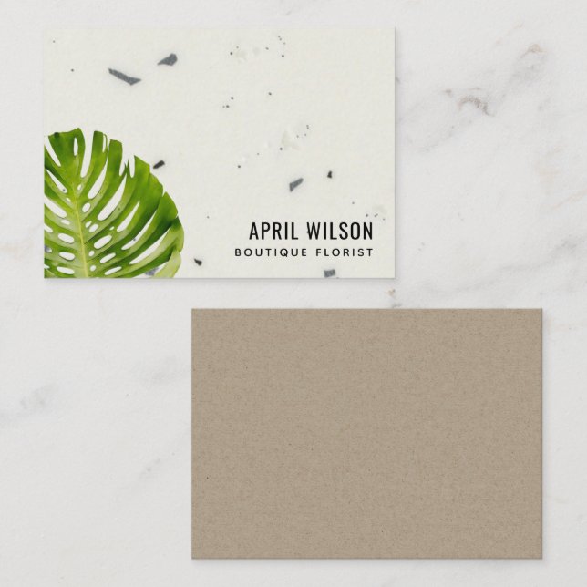 TERRAZZO WATERCOLOR GREEN MONSTERA LEAF FOLIAGE MITTEILUNGSKARTE (Vorne/Hinten)