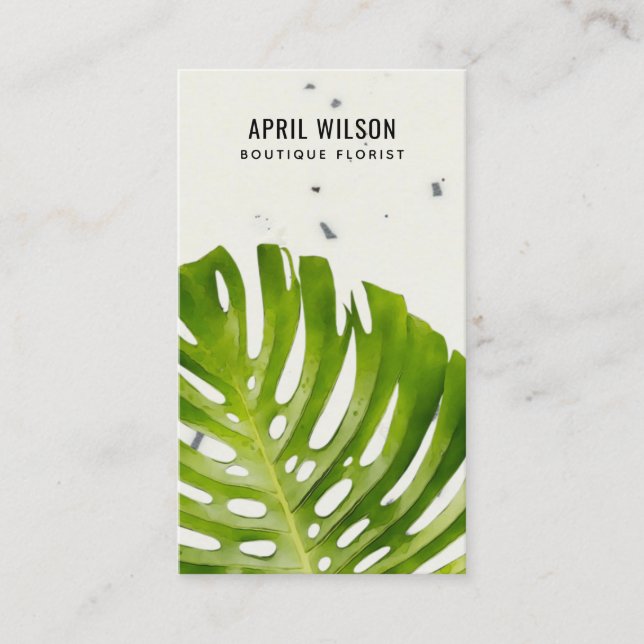 TERRAZZO WATERCOLOR GREEN MONSTERA LEAF FOLIAGE VISITENKARTE (Vorderseite)