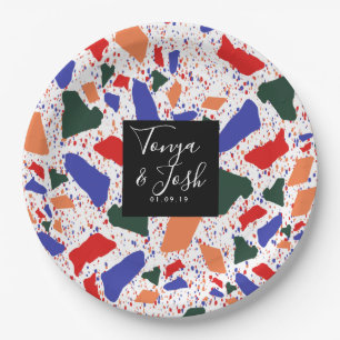 Terrazzo Wedding Multi-Colored Bold Pappteller