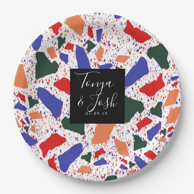 Terrazzo Wedding Multi-Colored Bold Pappteller (Vorderseite)