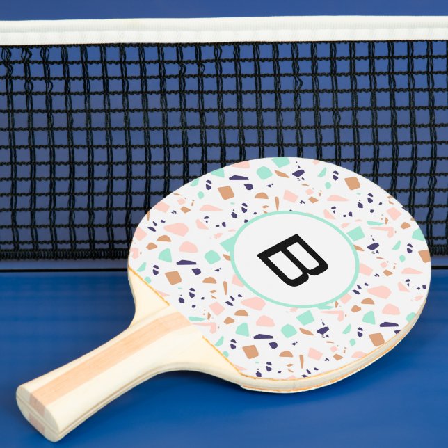 Terrazzo, weißes Pfefferminzmonogramm Tischtennis Schläger (InSitu)