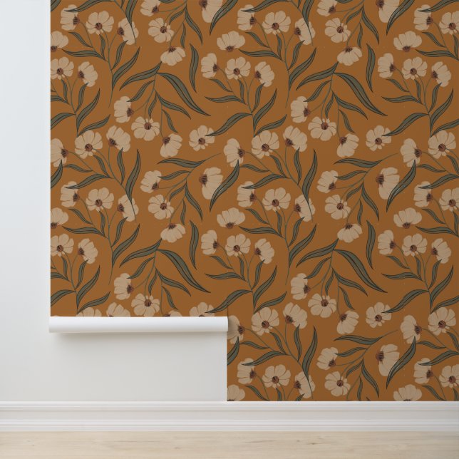 Terre Boho Floral Cuivre Brown Papier peint (Application)