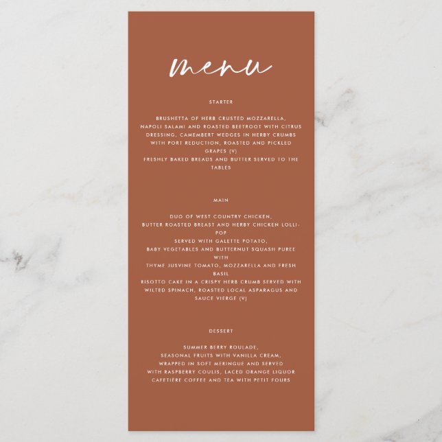 terre cuite simple élégant script menu mariage (Devant)