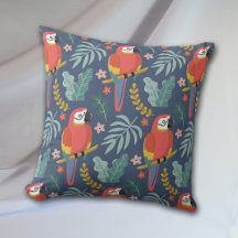 Terre de perroquets bleus Motif tropical Oreiller
