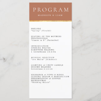 Terrecotta Gold foil Wedding Programme