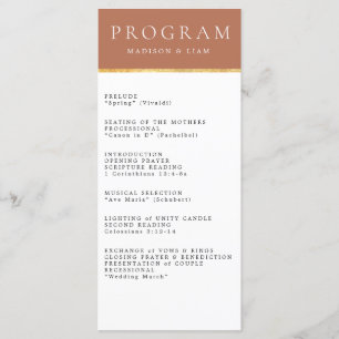 Terrecotta Gold-Folie Hochzeitsprogramm Menükarte