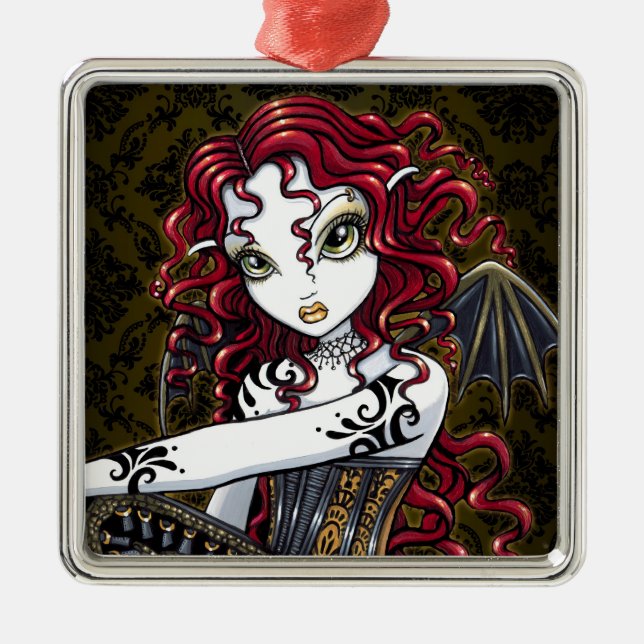 "Terri" Gotische Rote Rose Fairy Fantasy Ornament (Vorne)