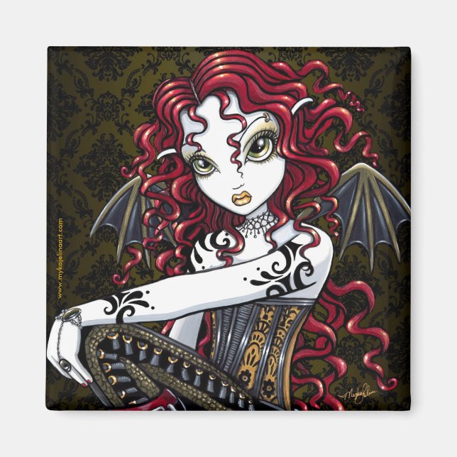"Terri" Gotische Rote Rose Tattoo Fairy Art Magnet (Vorne)