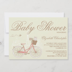 Terrier auf einem rosa Fahrrad Baby Shower Einladu Einladung