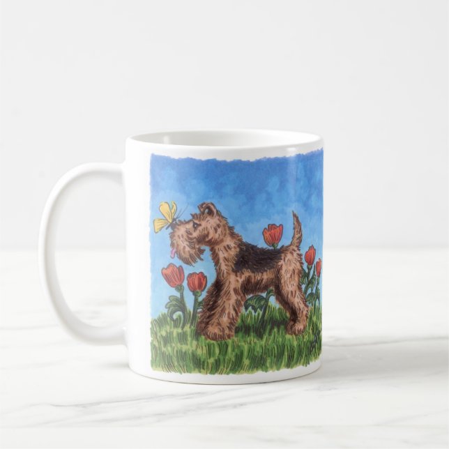 Terrier de gallois avec les pavots 11oz. tasse (Gauche)